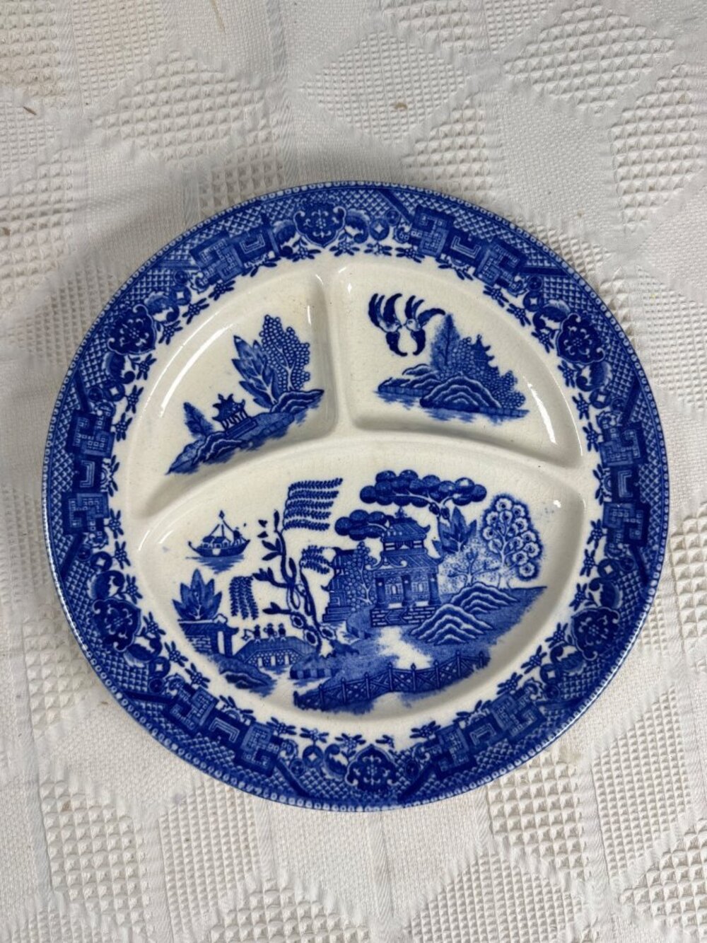 Moriyama Blue Willow Divided Plate Made Occupied Japan1940s Ceramic Collectible